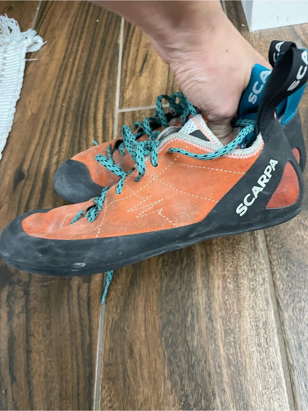 Scarpa Helix WMN Orange Lace-Up Climbing Shoes with Teal Laces - 39